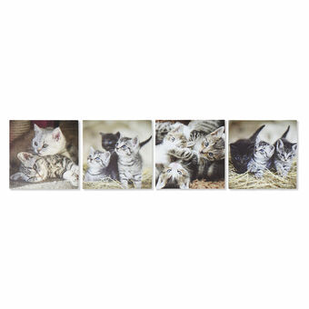 Maleri DKD Home Decor S3018131 Børns Katte (28 x 1,5 x 28 cm) (4 enheder)