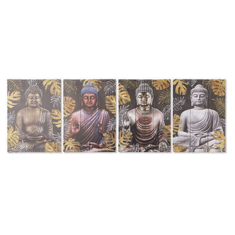 Maleri DKD Home Decor Lærred Træ MDF Buddha (4 pcs) (50 x 1.8 x 70 cm)