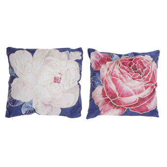 Pude DKD Home Decor Blå Pink Polyester Blomst (2 pcs) (45 x 10 x 45 cm)