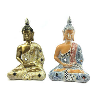 Dekorativ figur DKD Home Decor Harpiks Buddha (2 pcs) (13 x 8.8 x 20.5 cm)