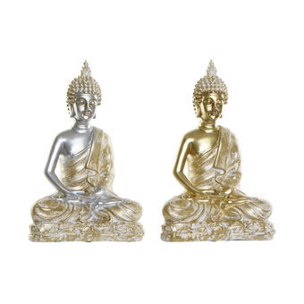 Dekorativ figur DKD Home Decor Sølvfarvet Gylden Buddha Harpiks (25 x 14 x 37 cm) (2 pcs)