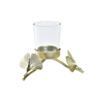 Lyseholder DKD Home Decor Champagne Krystal Metal Ginkgo (13,5 x 12,5 x 10,5 cm)