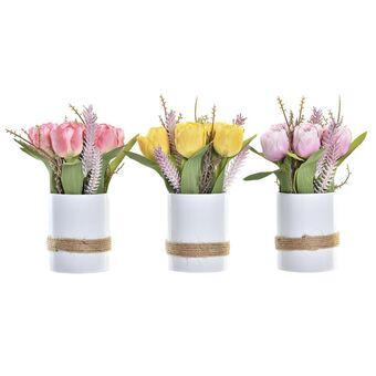Dekorative Blomster DKD Home Decor Vase Keramik Pink Klæde Fuchsia Hvid Gul Tulipan (18 x 18 x 26 cm) (3 enheder)