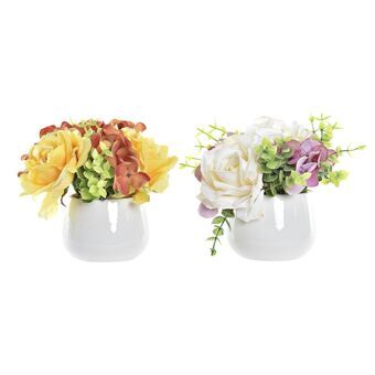Dekorative Blomster DKD Home Decor Vase Keramik Klæde Hvid Gul (20 x 20 x 16 cm) (2 enheder)