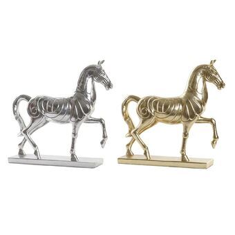 Dekorativ figur DKD Home Decor Hest Sølvfarvet Gylden Harpiks (34 x 9,5 x 33,5 cm) (2 enheder)