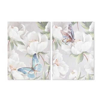 Maleri DKD Home Decor Cvetlice Shabby Chic (2 enheder) (50 x 3 x 70 cm)