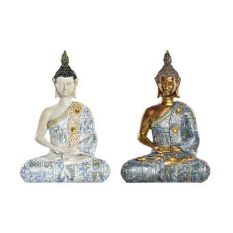 Dekorativ figur DKD Home Decor Blå Gylden Buddha Hvid Harpiks (17,8 x 10,6 x 26,3 cm) (2 enheder)