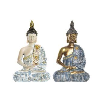 Dekorativ figur DKD Home Decor Blå Gylden Buddha Hvid Harpiks (9,5 x 6,5 x 16 cm) (2 enheder)