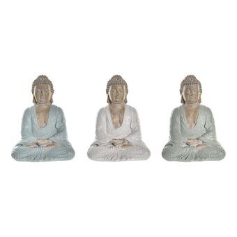 Dekorativ figur DKD Home Decor Blå Buddha Hvid Grøn Harpiks (13,5 x 9,5 x 18,5 cm) (3 enheder)