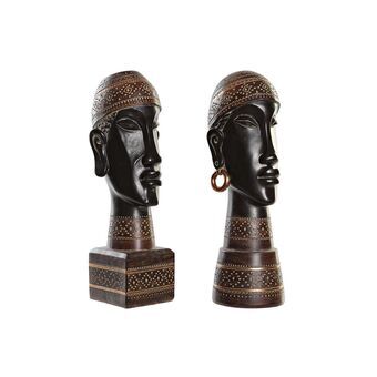 Dekorativ figur DKD Home Decor Sort Brun Harpiks Afrikansk kvinde (15 x 16 x 43,5 cm) (2 enheder)