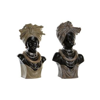 Dekorativ figur DKD Home Decor Sort Beige Kolonistil Afrikansk kvinde 22 x 15 x 37 cm (2 enheder)
