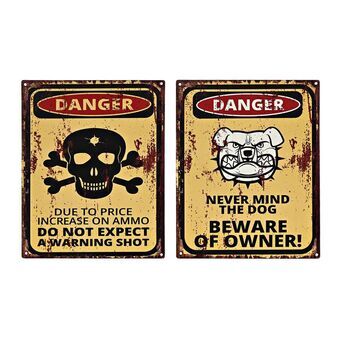Vægdekoration DKD Home Decor Danger Metal Advarsler (20 x 1 x 25 cm) (2 enheder)