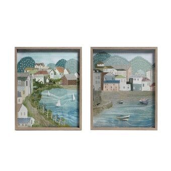 Maleri DKD Home Decor Strand Middelhavet (42 x 3 x 52 cm) (2 enheder)
