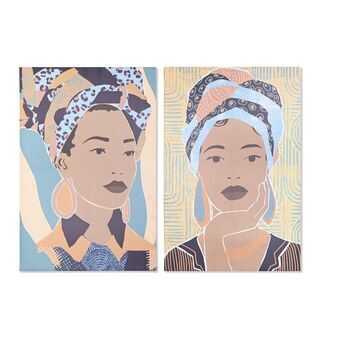Maleri DKD Home Decor 83 x 4,5 x 123 cm Kolonistil 80 x 3 x 120 cm Afrikansk kvinde (2 enheder)