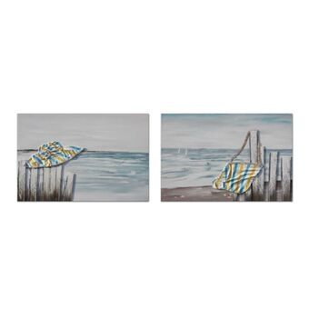 Maleri DKD Home Decor Strand Middelhavet (90 x 2,5 x 60 cm) (2 enheder)
