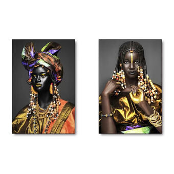 Maleri DKD Home Decor Kolonistil Afrikansk kvinde (50 x 2 x 70 cm) (2 enheder)