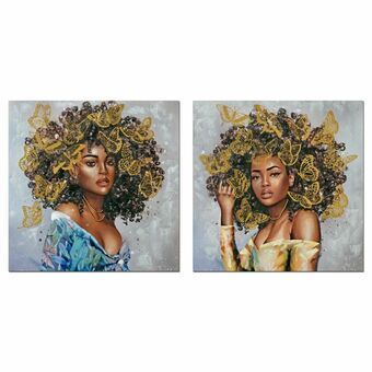 Maleri DKD Home Decor Kolonistil Afrikansk kvinde 80 x 3 x 80 cm (2 enheder)