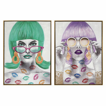 Maleri DKD Home Decor 60 x 3,5 x 80 cm Fashion Girls (2 enheder)