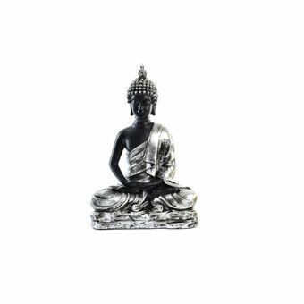 Dekorativ figur DKD Home Decor Sølvfarvet Sort Buddha Harpiks Orientalsk (25 x 14 x 37,5 cm)