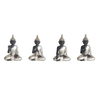 Dekorativ figur DKD Home Decor Sølvfarvet Sort Buddha Harpiks Orientalsk (10 x 6 x 15 cm) (4 enheder)