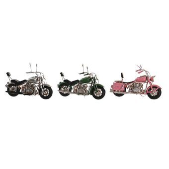 Dekorativ figur DKD Home Decor Sølvfarvet Pink Metal Motorcykel Grøn Vintage (19 x 8 x 11,5 cm) (3 enheder)