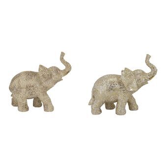 Dekorativ figur DKD Home Decor 22,7 x 11 x 20,8 cm Elefant Beige Gylden Kolonistil (2 enheder)