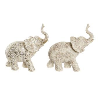 Dekorativ figur DKD Home Decor Beige Gylden Elefant Kolonistil 25 x 11,8 x 25 cm (2 enheder)