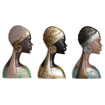 Dekorativ figur DKD Home Decor Blå Gylden Brun Grøn Harpiks Kolonistil Afrikansk kvinde (15 x 7 x 25 cm) (3 enheder)