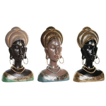 Dekorativ figur DKD Home Decor Blå Gylden Brun Grøn Harpiks Kolonistil Afrikansk kvinde (14 x 7,5 x 22 cm) (3 enheder)