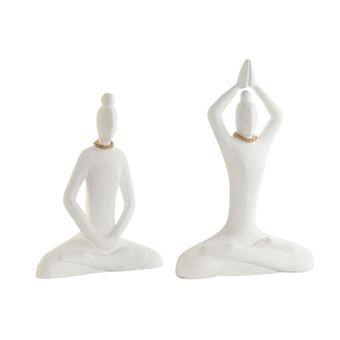 Dekorativ figur DKD Home Decor Hvid Natur Orientalsk Yoga 25 x 8 x 36 cm (2 enheder)