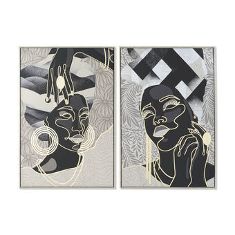 Maleri DKD Home Decor Afrikansk kvinde Tropisk 84 x 4,5 x 123 cm (2 enheder)