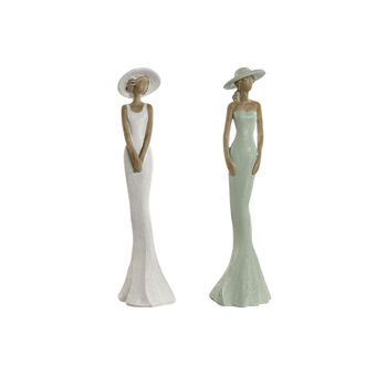 Dekorativ figur Home ESPRIT Hvid Grøn Dame 7,5 x 7,5 x 30 cm (2 enheder)