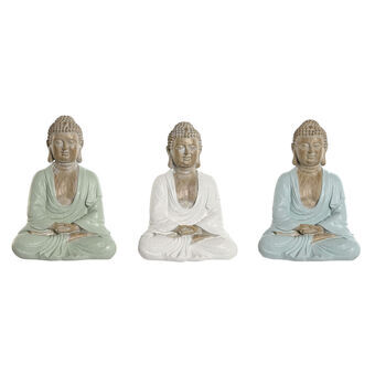 Dekorativ figur Home ESPRIT Hvid Grøn Turkisblå Buddha Orientalsk 14 x 10,5 x 18,5 cm (3 enheder)