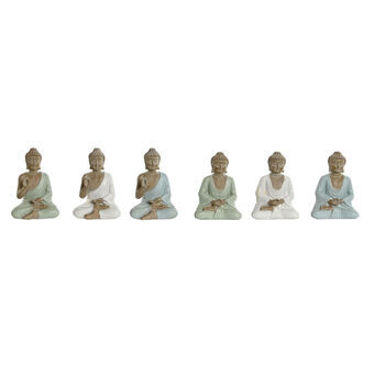 Dekorativ figur Home ESPRIT Hvid Grøn Turkisblå Buddha Orientalsk 6 x 4 x 8,5 cm (6 enheder)