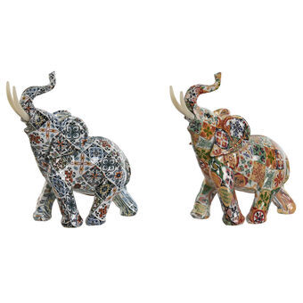 Dekorativ figur Home ESPRIT Multifarvet Elefant Middelhavet 16 x 7 x 17 cm (2 enheder)