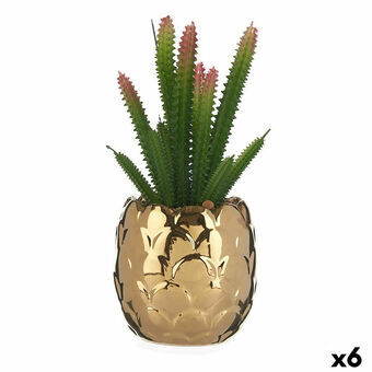Dekorativ plante Keramik Gylden Kaktus Grøn Plastik 6 enheder