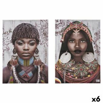 Sæt med 2 malerier Lærred Afrikansk kvinde 70 x 50 x 1,5 cm (6 enheder)
