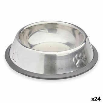 Hund Feeder Sølvfarvet Grå Gummi Metal 15 x 4 x 15 cm (24 enheder)