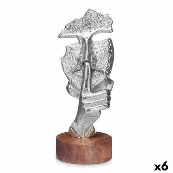 Dekorativ figur Ansigt Sølvfarvet Træ Metal 12 x 29 x 11 cm