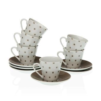 Set med kopper og underkopper Versa Kaffe Stjerner Porcelæn (12 Dele)