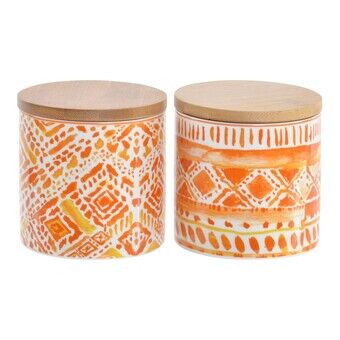 Blik DKD Home Decor Orange Bambus Porcelæn (2 pcs) (9.8 x 9.8 x 10 cm)