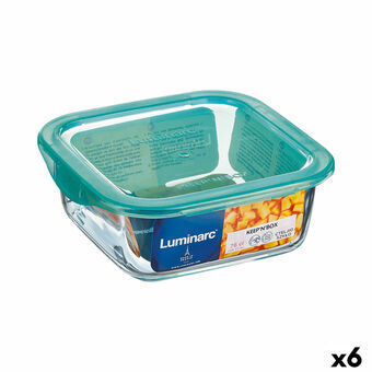 Firkantet madkasse med låg Luminarc Keep\'n Lagon 10 x 5,4 cm Turkisblå 380 ml To-farvet Glas (6 enheder)