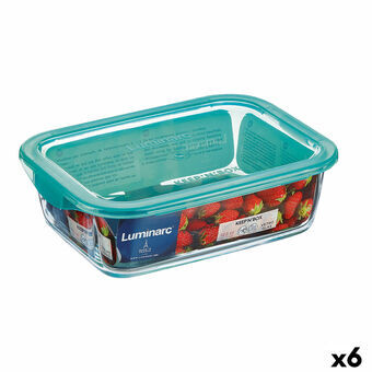Rektangulær madkasse med Låg Luminarc Keep\'n Lagon 12 x 8,5 x 5,4 cm Turkisblå 380 ml Glas (6 enheder)
