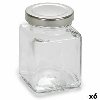 Beholder Gennemsigtig Sølvfarvet Metal Glas 100 ml 5,6 x 7,6 x 5,6 cm (6 enheder)