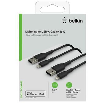 USB til Lightning-kabel Belkin CAA001BT1MBK2PK 1 m Sort (2 enheder)