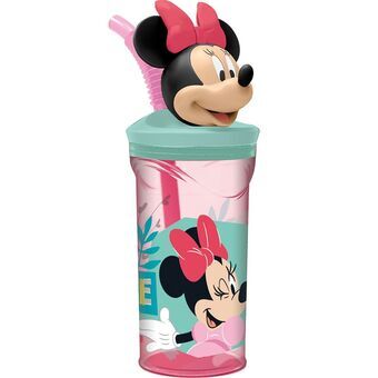 Kop med Sugerør Minnie Mouse 360 ml 3D Pink