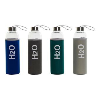 Glasflaske med neoprencover DKD Home Decor H2O Aluminium (600 ml) (4 pcs)