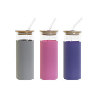 Flaske DKD Home Decor Grå Pink Marineblå Bambus Borosilikatglas (3 pcs) (450 ml)