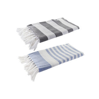 Håndklæde Sarong DKD Home Decor Grå Blå Polyester Bomuld (90 x 170 x 1 cm) (2 enheder)