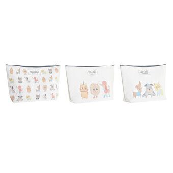 Børne Toilettaske DKD Home Decor Kæledyr Bomuld Hvid (33 x 8 x 21 cm) (3 enheder)